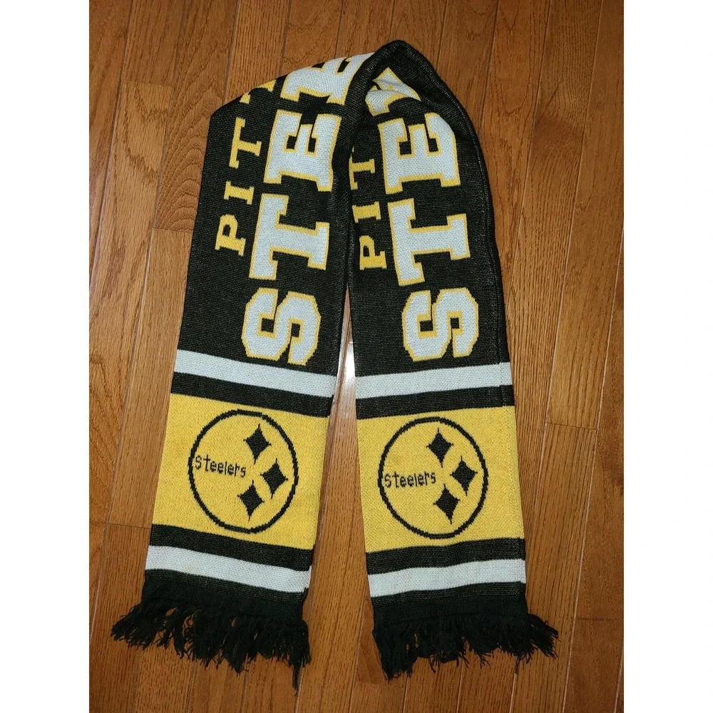 VTG Pittsburgh Steelers Knit Logo Scarf Fringe Double Sided NFL Unisex 50